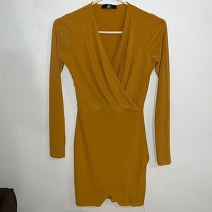 Mustard, Faux wrap dress. Size 4.